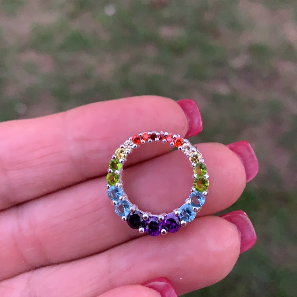 Sterling Silver Small Multi-Colored CZ Pendant - Picture 8 of 17